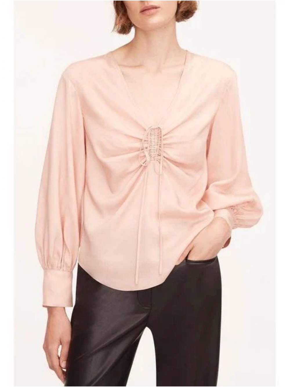 Rebecca Taylor Blouson-Sleeve V-Neck Top with Tie Light Pink Size 0 Boho Chic
